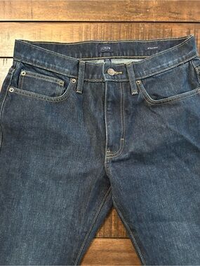 J. Crew Men's Straight Jeans in Dark Indigo with Contrast Stitching